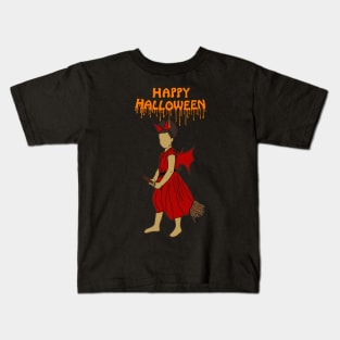 Happy Halloween witch on broom - orange Kids T-Shirt